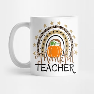 Thankful Teacher, leopard Rainbow Pumpkin Mug